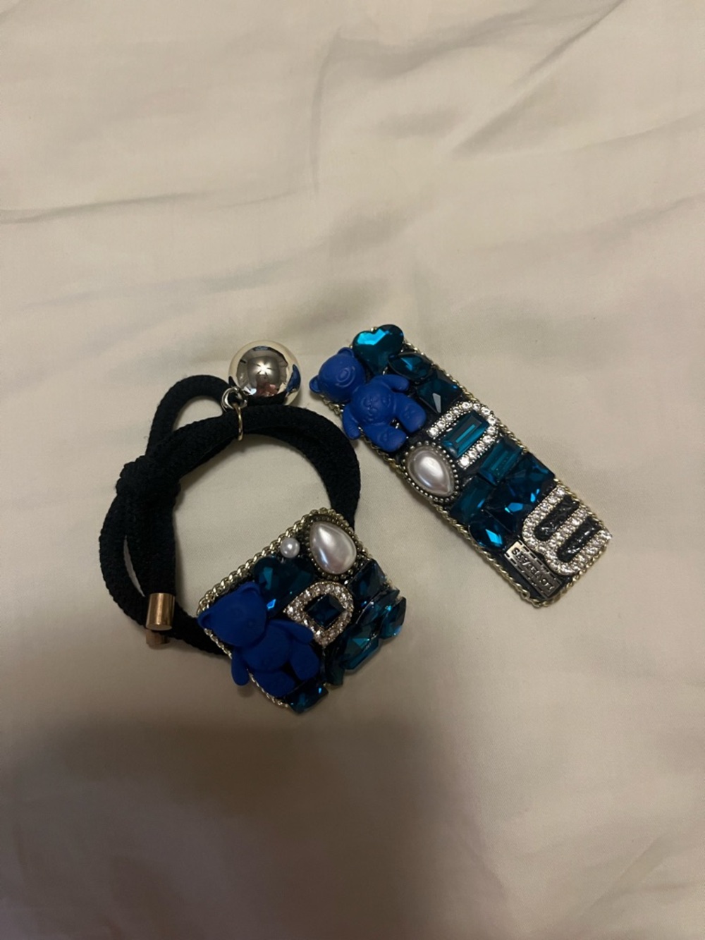 Elegant Blue and Silver Women's Hair Ties and Clips with cute Bear